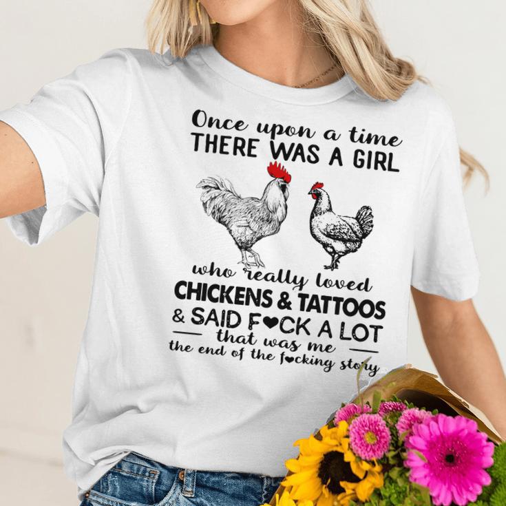 Once Upon A Time There Was A Girl Who Really Loved Chickens And Tattoos And Said Fuck A Lot Shirt Mf Women T-Shirt Gifts for Her