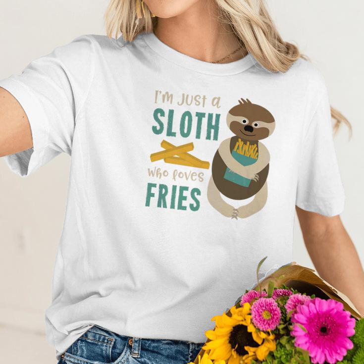 Sloth Who Loves Fries Funny French Fry Gift Women T-Shirt Gifts for Her