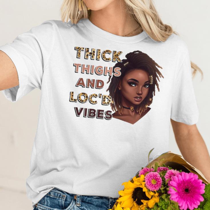 Womens Ygxw Thick Thighs And Locd Vibes Black Woman African Pride Women T-Shirt Gifts for Her