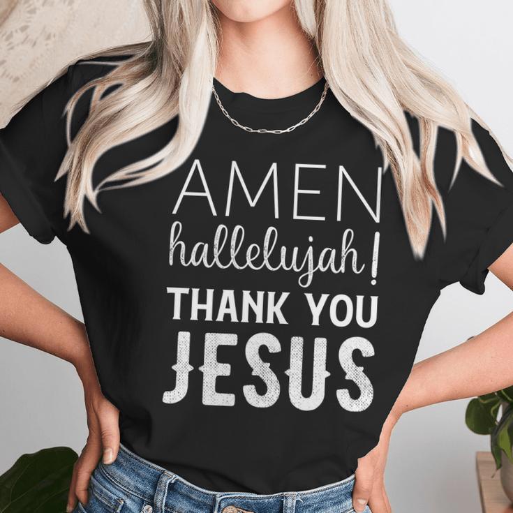 Amen Hallelujah Thank You Jesus Funny Faith Based Women T-Shirt Gifts for Women