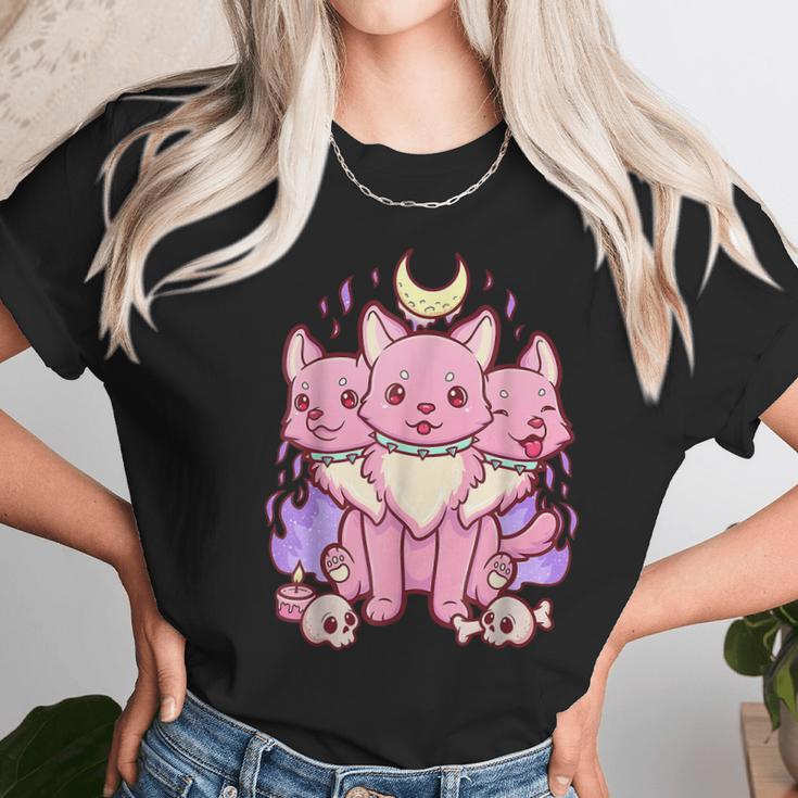 Anime Kawaii Pastel Goth Cute Creepy 3 Headed Dog Men Women T-Shirt Graphic Print Casual Unisex Tee Women T-Shirt Gifts for Women