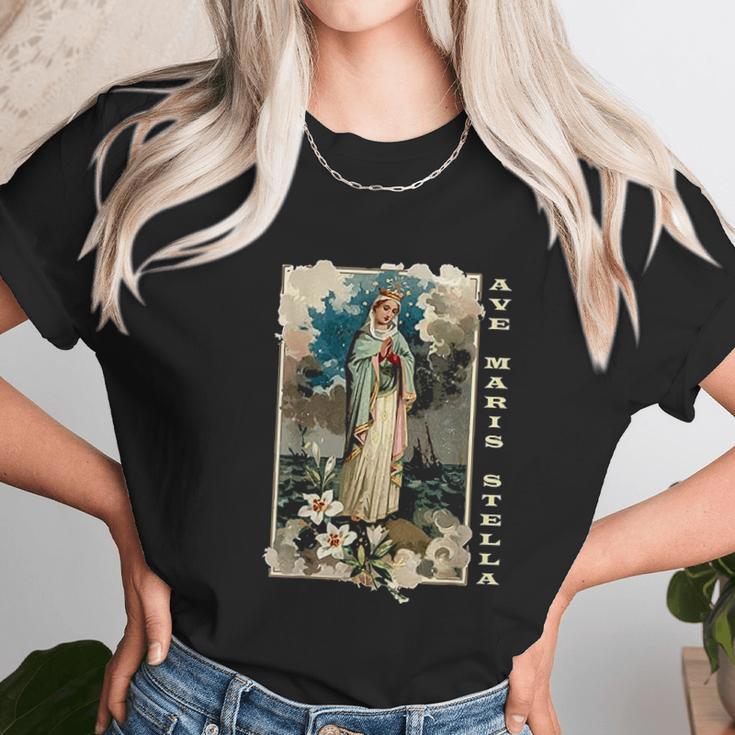 Ave Maris Stella Lady Blessed Mother Mary Latin Women T-Shirt Gifts for Women