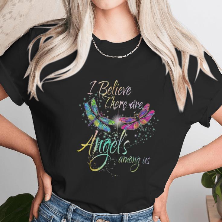 I Believe There Is Angel Among Us Dragonfly Colorful Women T-Shirt Gifts for Women