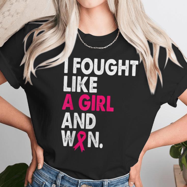 Breast Cancer Awareness I Fought Like A Girl And Won Women V2 Men Women T-Shirt Graphic Print Casual Unisex Tee Women T-Shirt Gifts for Women