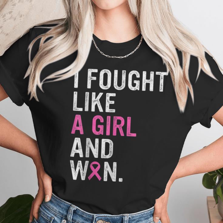 Breast Cancer Awareness I Fought Like A Girl And Won Women V4 Men Women T-Shirt Graphic Print Casual Unisex Tee Women T-Shirt Gifts for Women