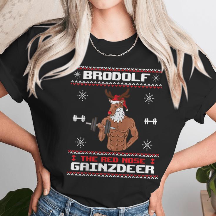 Brodolf The Red Nose Gainzdeer Gym Ugly Christmas Sweater Men Women T-Shirt Graphic Print Casual Unisex Tee Women T-Shirt Gifts for Women