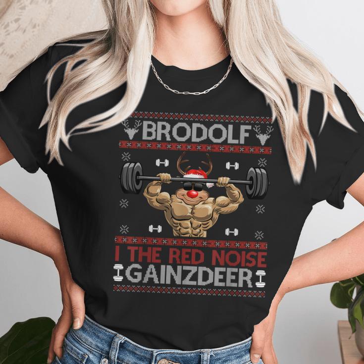 Brodolf The Red Nose Gainzdeer Gym Ugly Christmas Sweater Women T-Shirt Gifts for Women