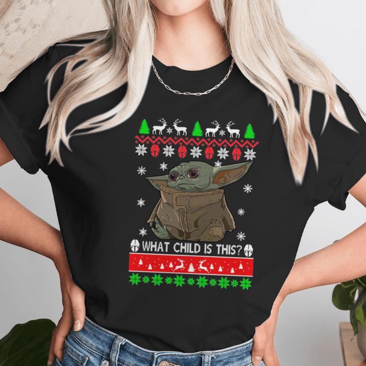 What Child Is This Ugly Christmas Baby Yoda Shirt Women T-Shirt Gifts for Women