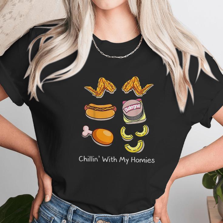 Chillin With My Homies Chicken Wing Dodger Dog Women T-Shirt Gifts for Women