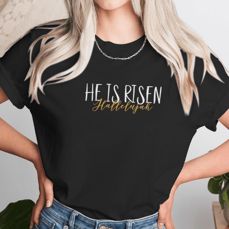 Christian Easter Glitter Tee He Is Risen Hallelujah Women T-Shirt Gifts for Women