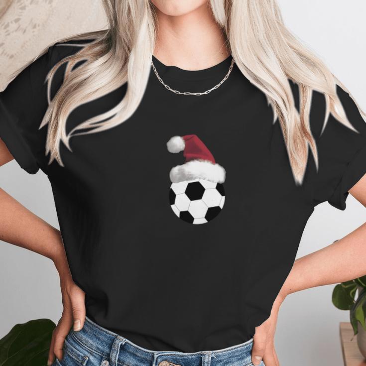 Christmas Soccer Ball Santa Claus Hat T-Shirt_Extract Women T-Shirt Gifts for Women