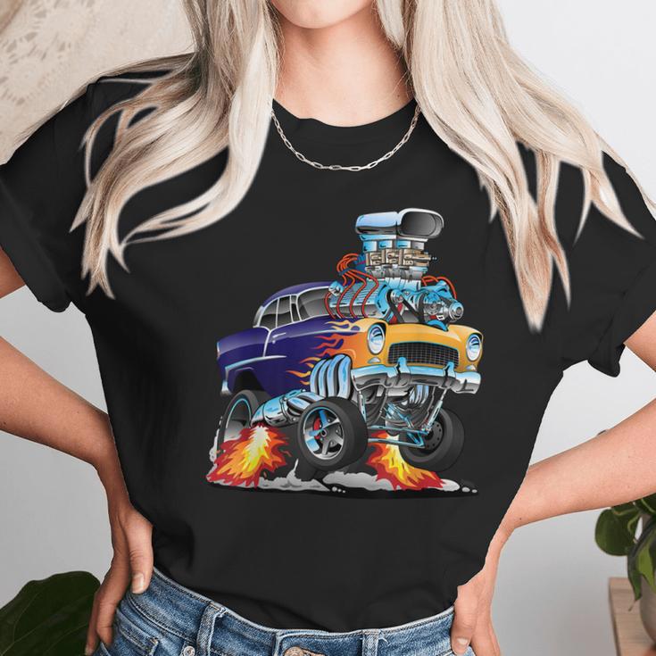 Classic Funny Fifties Muscle Car Hot Rod Dragster Cartoon Women T-Shirt Gifts for Women