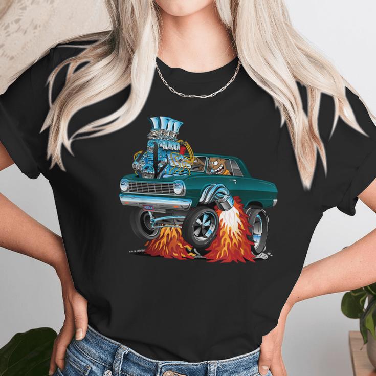 Classic Sixties Muscle Car Funny Dragster Hot Rod Cartoon Women T-Shirt Gifts for Women