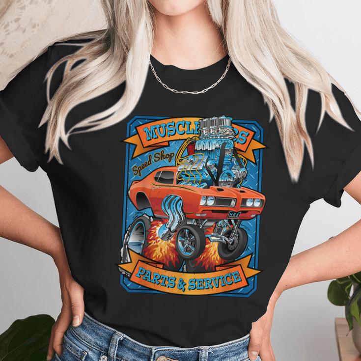 Classic Sixties Muscle Car Funny Dragster Hot Rod Cartoon V2 Women T-Shirt Gifts for Women