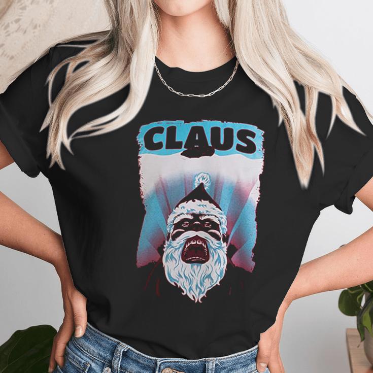 Claus | Funny Jaws Spoof Santa Christmas Joke Holiday Women T-Shirt Gifts for Women