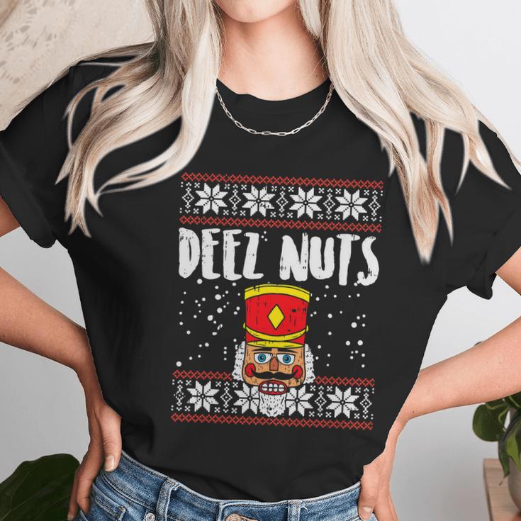 Deez Nuts Nutcracker Funny Ugly Christmas Sweater Meme Gift Women T-Shirt Gifts for Women