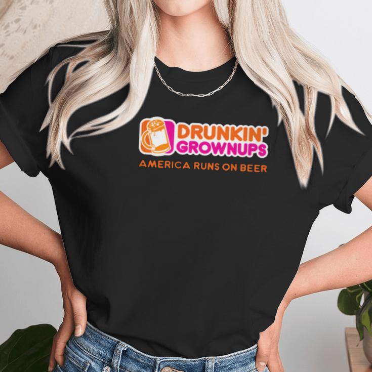 Drink Drunken Grownups American Run On Beer Dab Funny Women T-Shirt Gifts for Women