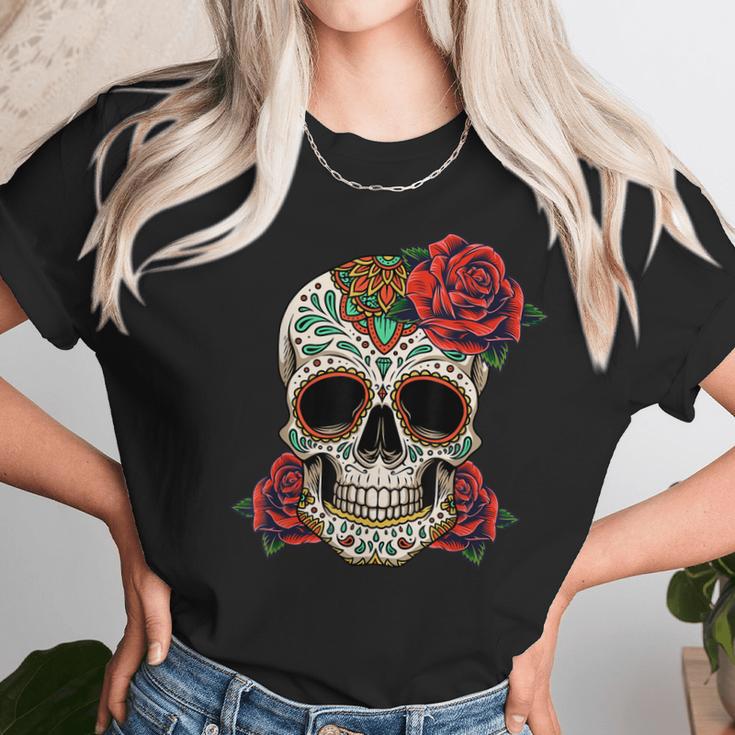 Floral Sugar Skull Day Of Dead Dia De Los Muertos Women Women T-Shirt Gifts for Women