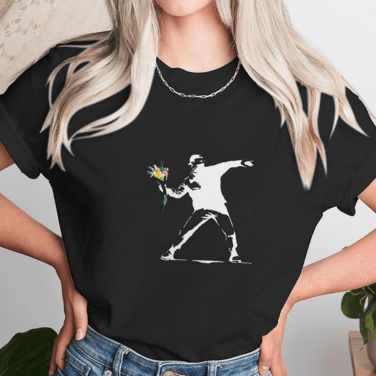 Flower Thrower White - Unofficial Banksy Women T-Shirt Gifts for Women