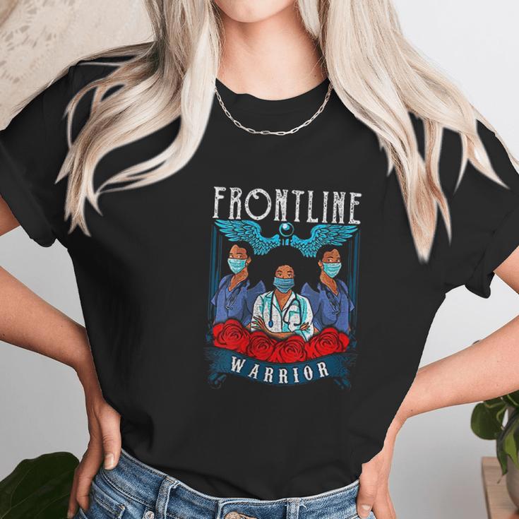 Frontline Warrior Proud Hero Black Nurse Superhero Gift Women T-Shirt Gifts for Women