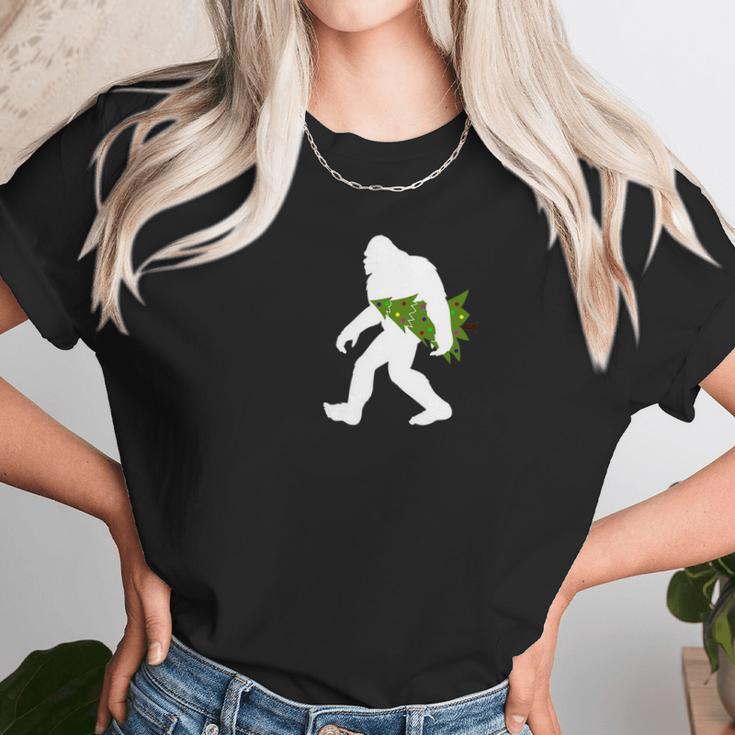 Funny Bigfoot Abominable Snowman Christmas Tree Gift Women T-Shirt Gifts for Women