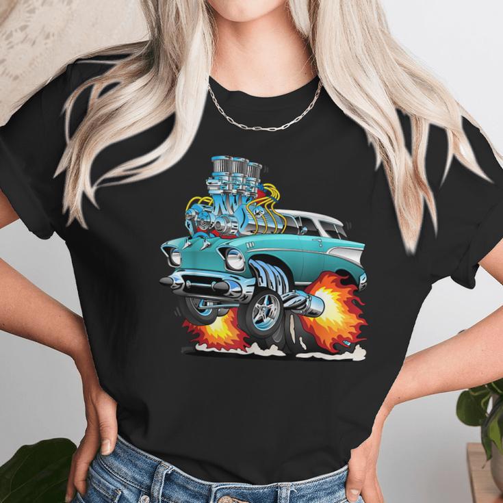 Funny Fifties Style Muscle Car Hot Rod Station Wagon Cartoon Women T-Shirt Gifts for Women