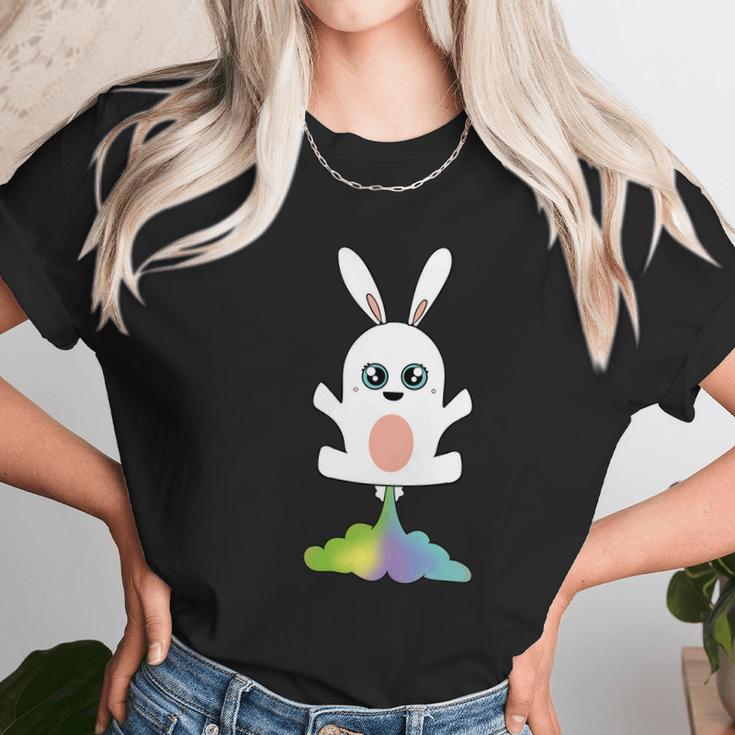 Funny Kawaii Bunny Farting Rainbow Bunny Rabbit Anime Women T-Shirt Gifts for Women