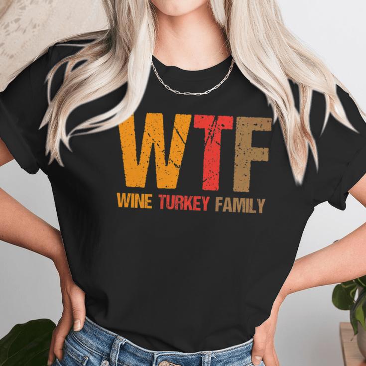 Funny Thanksgiving Wtf Wine Turkey Family Women T-Shirt Gifts for Women