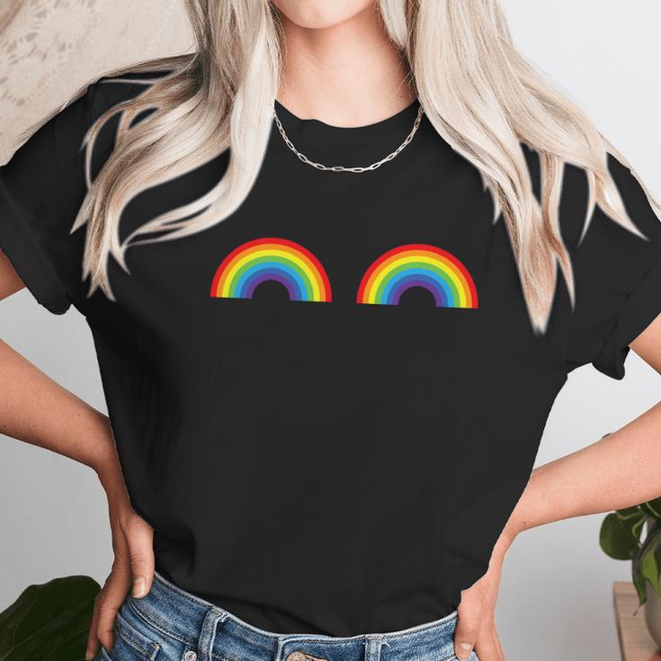 Gay Les Pride Rainbow Boobs Shirt Lgbt Gay Pride Gift Graphic Design Printed Casual Daily Basic Women T-Shirt Gifts for Women