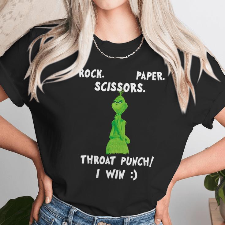 Grinch Funny Win Christmas Rock Paper Scissors Women T-Shirt Gifts for Women