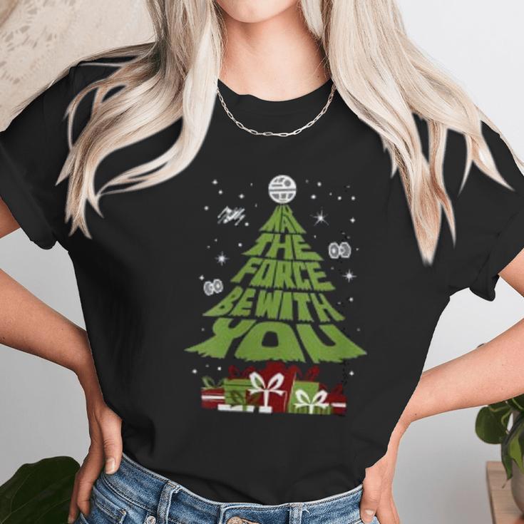 Grinch May The Force Be With You Christmas Tree Women T-Shirt Gifts for Women