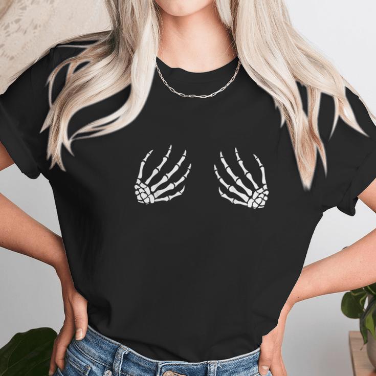 Halloween Bobs For Women Funny Skeleton Hand Bra Women T-Shirt Gifts for Women