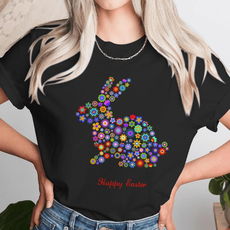 Happy Easter Bunny Rabbit Flowers Logo Women T-Shirt Gifts for Women