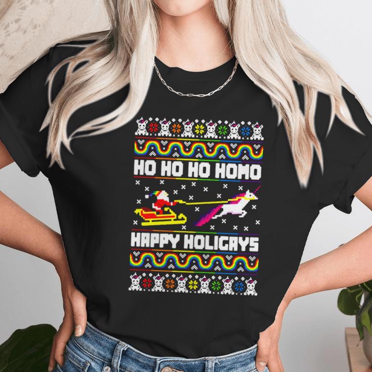 Ho Ho Ho Homo Happy Holigays Ugly Christmas Women T-Shirt Gifts for Women