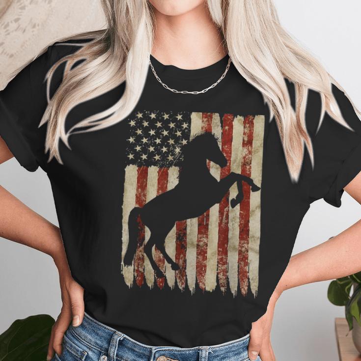 Horse American Flag Usa Patriotic Stallion Gift Women T-Shirt Gifts for Women