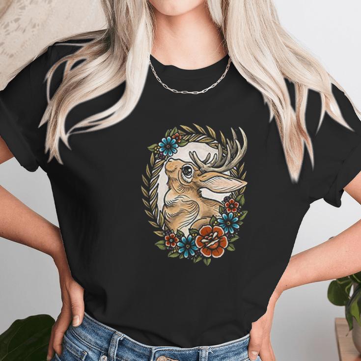 Jackalope With Flowers Women T-Shirt Gifts for Women