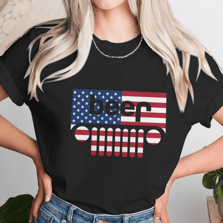 Jeep Beer American Flag Jeep And Beer Shirt Women T-Shirt Gifts for Women