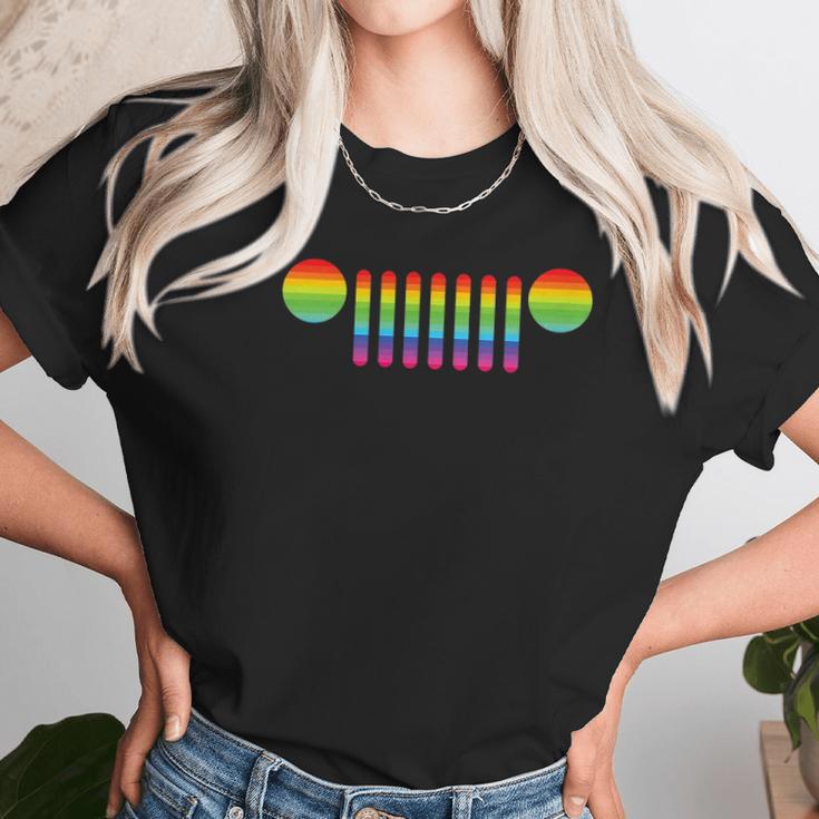 Womens Jeep Pride 7-Slot Grille Rainbow Women T-Shirt Gifts for Women