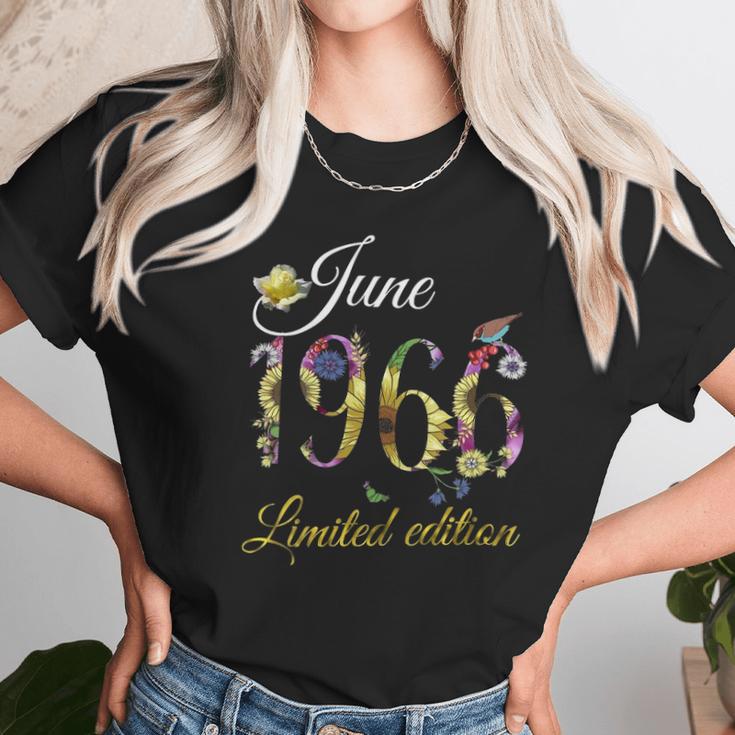 Womens June 1966 - 55 Years Old Sunflowers Floral 55Th Birthday Gift V-Neck Women T-Shirt Gifts for Women