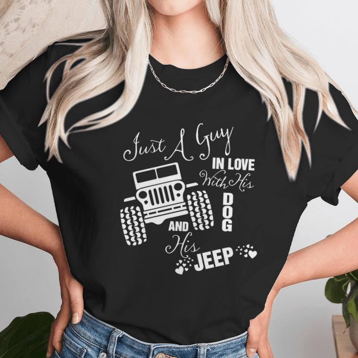 Just A Guy In Love With His Dog And His Jeep Men Women T-Shirt Graphic Print Casual Unisex Tee Women T-Shirt Gifts for Women