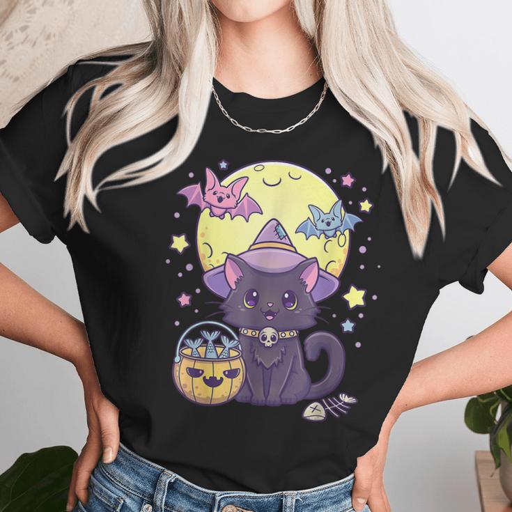 Kawaii Pastel Goth Cute Creepy Halloween Black Cat Witch Hat V2 Men Women T-Shirt Graphic Print Casual Unisex Tee Women T-Shirt Gifts for Women