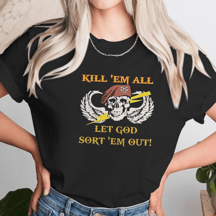 Kill Em All Let God Sort Em Out Skull Women T-Shirt Gifts for Women