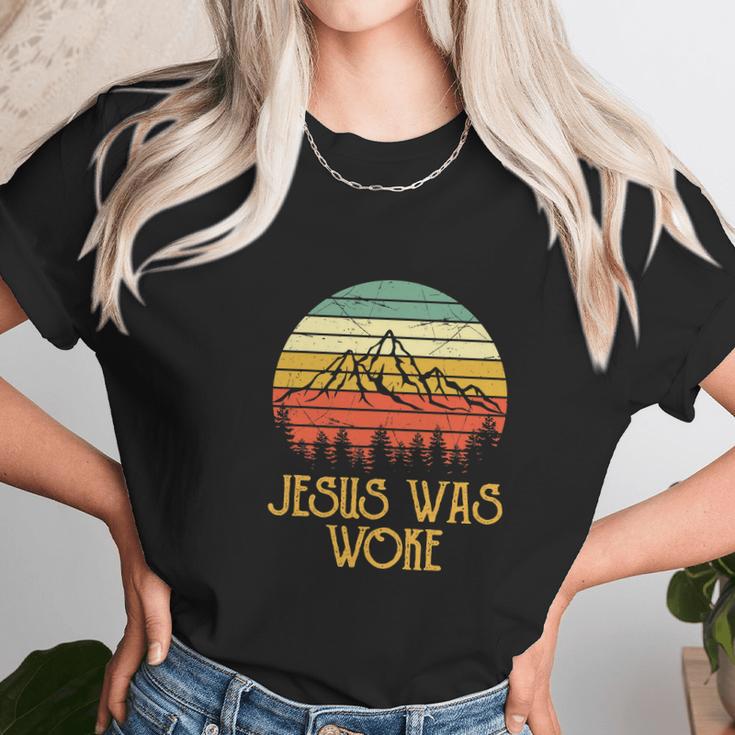 Liberal Democrat Jesus Was Woke Funny Christian Women T-Shirt Gifts for Women