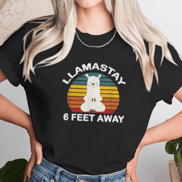 Llamastay 6 Feet Away Cute Yoga Llama Stay Social Distancing Women T-Shirt Gifts for Women