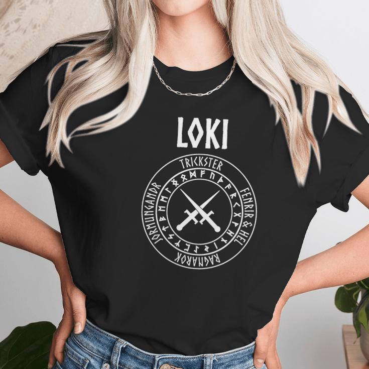 Loki Norse God With Runes Daggers Women T-Shirt Gifts for Women