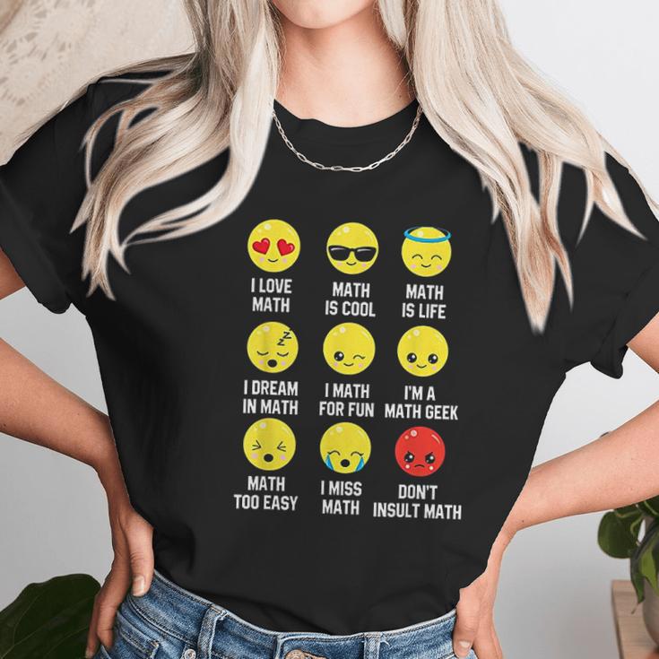 I Love Math Emoji Emoticons Teacher Mathletes Graphic Women T-Shirt Gifts for Women