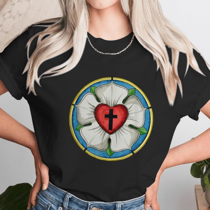 Luther Rose Seal Lutheran Symbol Christian Cross Graphic Design Printed Casual Daily Basic Women T-Shirt Gifts for Women