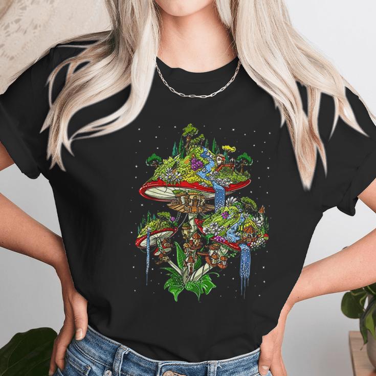 Magic Mushrooms Island Psychedelic Fungi Fantasy Hippie Women T-Shirt Gifts for Women