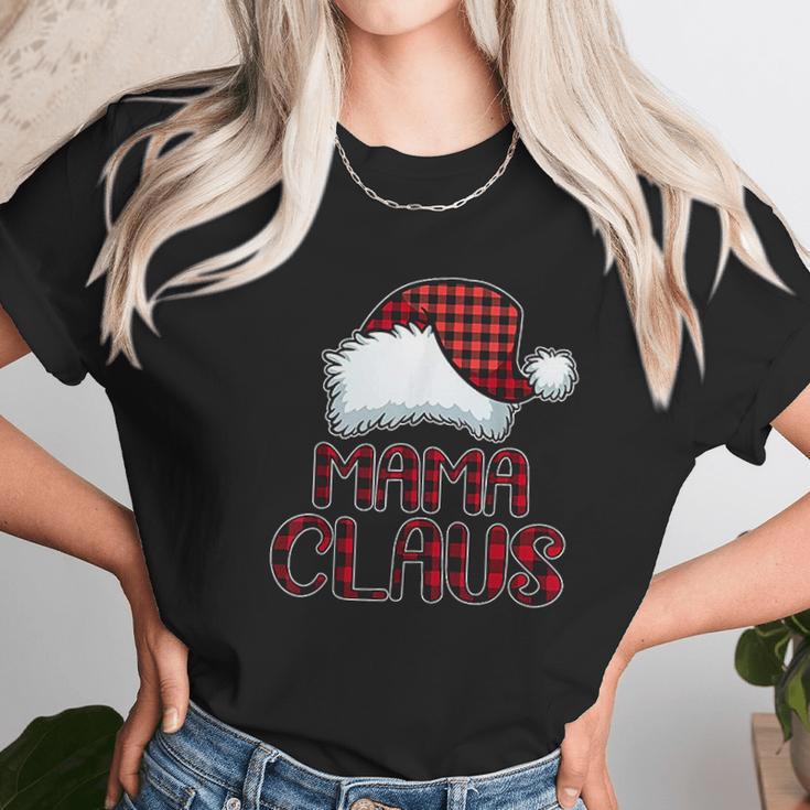 Mama Claus Santa Hat Red Buffalo Plaid Christmas Women T-Shirt Gifts for Women