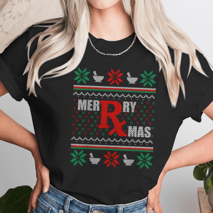 Merry Xmas Pharmacist Ugly Christmas Sweater Pharmacy Tech Sweater Women T-Shirt Gifts for Women